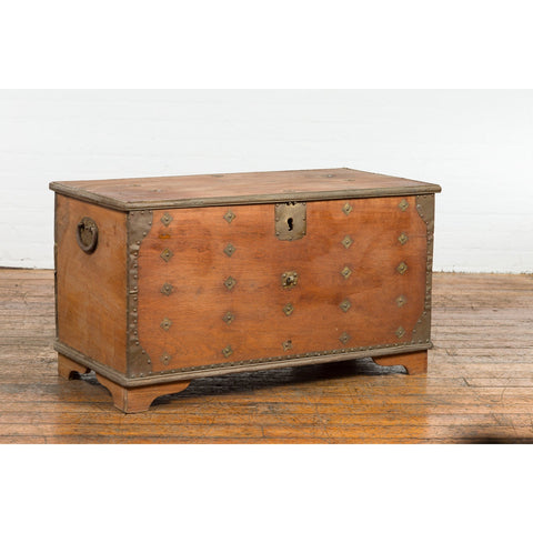 Rustic Indonesian 19th Century Wooden Blanket Chest with Brass Accents-10. Asian & Chinese Furniture, Art, Antiques, Vintage Home Décor for sale at FEA Home