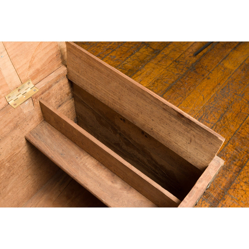 Rustic Indonesian 19th Century Wooden Blanket Chest with Brass Accents-13. Asian & Chinese Furniture, Art, Antiques, Vintage Home Décor for sale at FEA Home