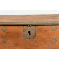 Rustic Indonesian 19th Century Wooden Blanket Chest with Brass Accents