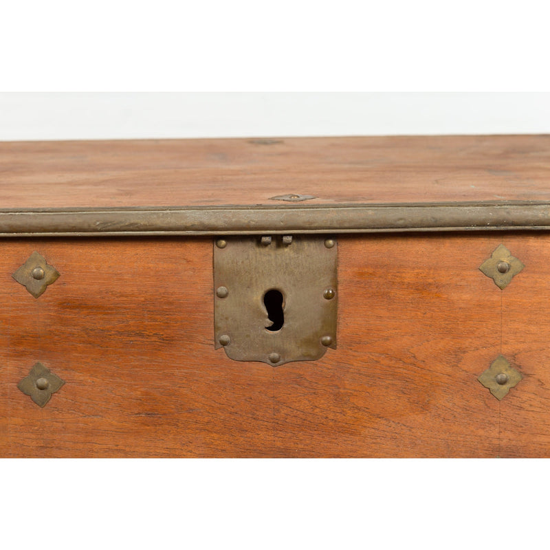 Rustic Indonesian 19th Century Wooden Blanket Chest with Brass Accents-18. Asian & Chinese Furniture, Art, Antiques, Vintage Home Décor for sale at FEA Home