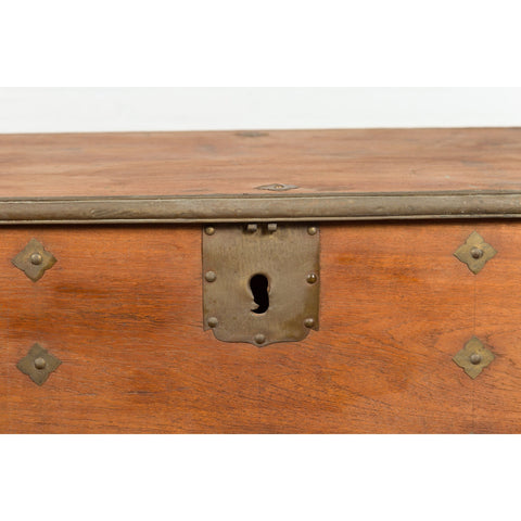 Rustic Indonesian 19th Century Wooden Blanket Chest with Brass Accents-18. Asian & Chinese Furniture, Art, Antiques, Vintage Home Décor for sale at FEA Home