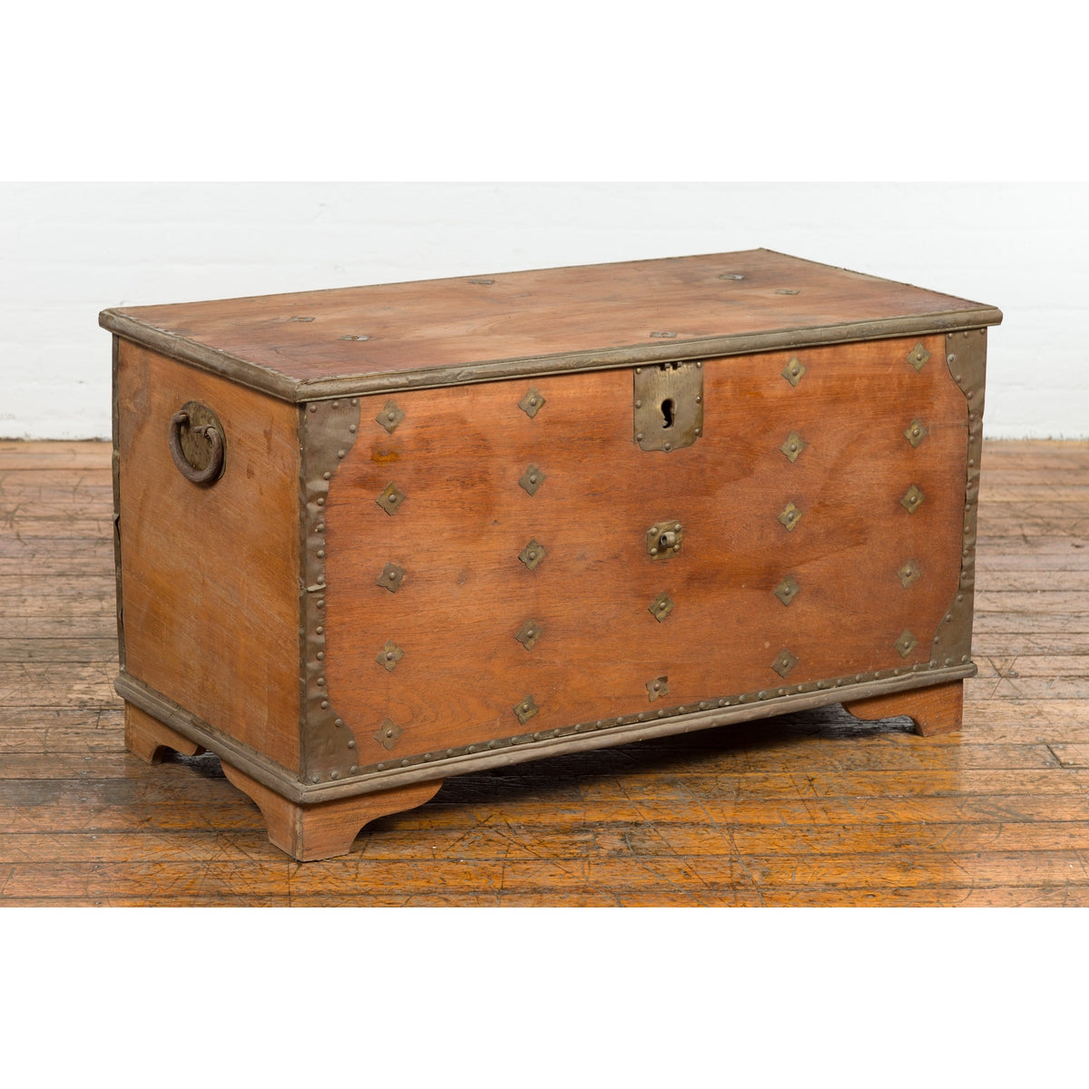 Rustic Indonesian 19th Century Wooden Blanket Chest with Brass Accents-2. Asian & Chinese Furniture, Art, Antiques, Vintage Home Décor for sale at FEA Home