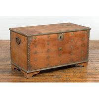 Rustic Indonesian 19th Century Wooden Blanket Chest with Brass Accents