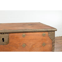 Rustic Indonesian 19th Century Wooden Blanket Chest with Brass Accents