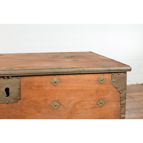 Rustic Indonesian 19th Century Wooden Blanket Chest with Brass Accents-5. Asian & Chinese Furniture, Art, Antiques, Vintage Home Décor for sale at FEA Home