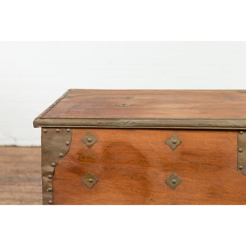 Rustic Indonesian 19th Century Wooden Blanket Chest with Brass Accents-6. Asian & Chinese Furniture, Art, Antiques, Vintage Home Décor for sale at FEA Home