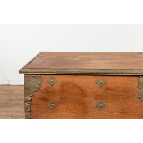 Rustic Indonesian 19th Century Wooden Blanket Chest with Brass Accents-6. Asian & Chinese Furniture, Art, Antiques, Vintage Home Décor for sale at FEA Home