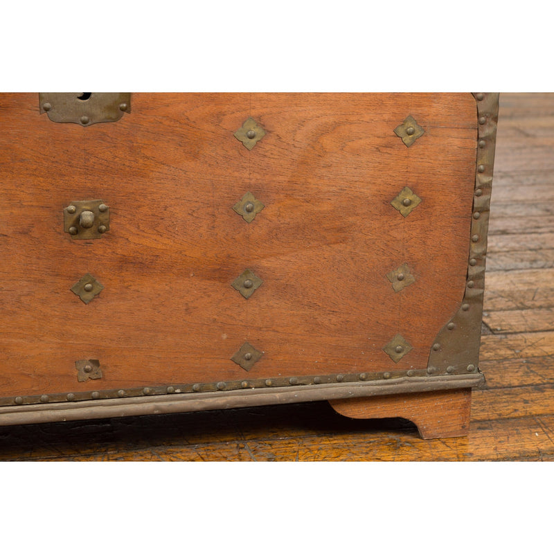Rustic Indonesian 19th Century Wooden Blanket Chest with Brass Accents-8. Asian & Chinese Furniture, Art, Antiques, Vintage Home Décor for sale at FEA Home