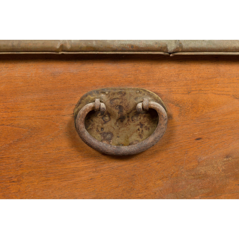 Rustic Indonesian 19th Century Wooden Blanket Chest with Brass Accents-9. Asian & Chinese Furniture, Art, Antiques, Vintage Home Décor for sale at FEA Home