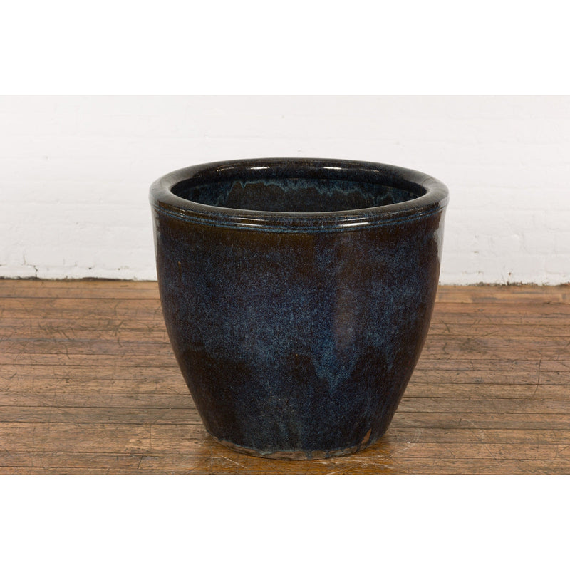 Thai Vintage Oversized Shigaraki Style Namako Glazed Planter with Wave Effects-YN7749-10. Asian & Chinese Furniture, Art, Antiques, Vintage Home Décor for sale at FEA Home