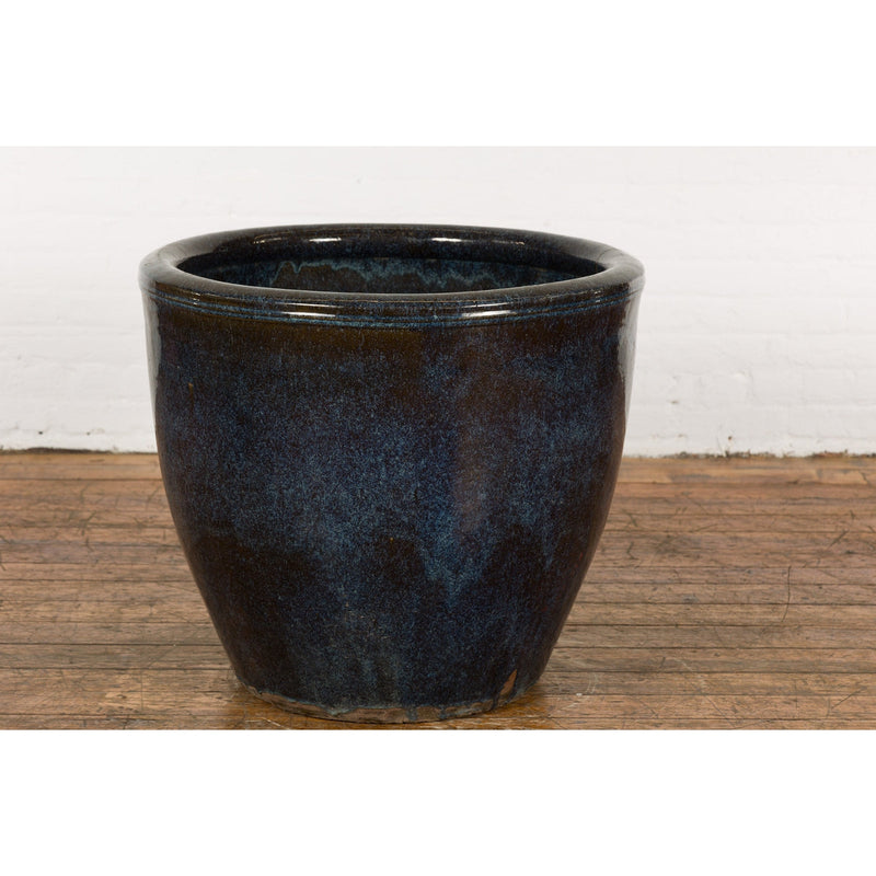 Thai Vintage Oversized Shigaraki Style Namako Glazed Planter with Wave Effects-YN7749-11. Asian & Chinese Furniture, Art, Antiques, Vintage Home Décor for sale at FEA Home