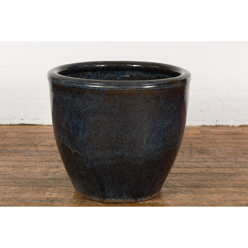 Thai Vintage Oversized Shigaraki Style Namako Glazed Planter with Wave Effects-YN7749-12. Asian & Chinese Furniture, Art, Antiques, Vintage Home Décor for sale at FEA Home