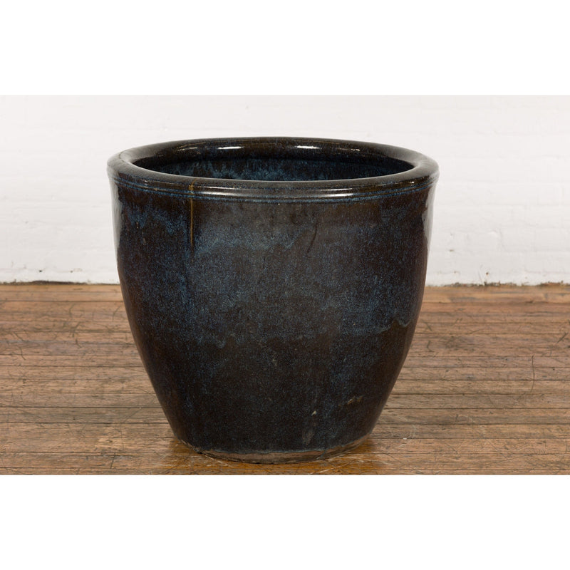 Thai Vintage Oversized Shigaraki Style Namako Glazed Planter with Wave Effects-YN7749-13. Asian & Chinese Furniture, Art, Antiques, Vintage Home Décor for sale at FEA Home