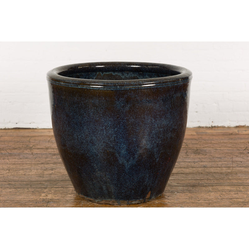 Thai Vintage Oversized Shigaraki Style Namako Glazed Planter with Wave Effects-YN7749-14. Asian & Chinese Furniture, Art, Antiques, Vintage Home Décor for sale at FEA Home