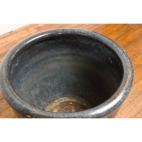 Thai Vintage Oversized Shigaraki Style Namako Glazed Planter with Wave Effects-YN7749-15. Asian & Chinese Furniture, Art, Antiques, Vintage Home Décor for sale at FEA Home