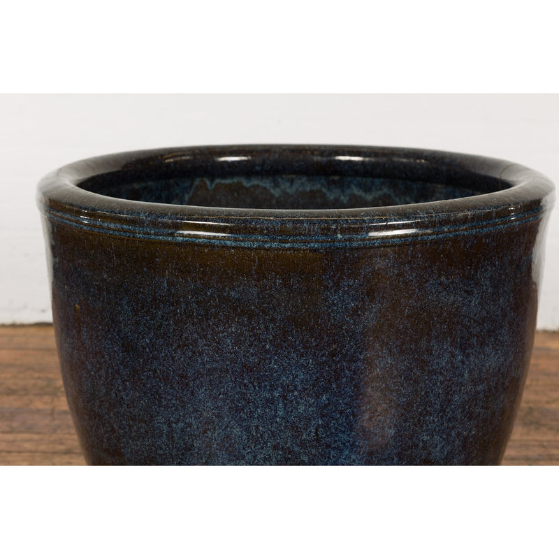 Thai Vintage Oversized Shigaraki Style Namako Glazed Planter with Wave Effects-YN7749-7. Asian & Chinese Furniture, Art, Antiques, Vintage Home Décor for sale at FEA Home