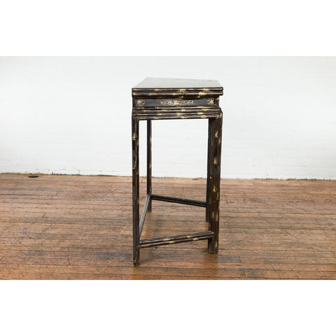 Vintage Chinese Faux Bamboo Demi-Lune Console Table with Landscape Décor-17. Asian & Chinese Furniture, Art, Antiques, Vintage Home Décor for sale at FEA Home