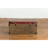 Vintage Chinese Lacquered Leather Blanket Chest with Reddish Brown Patina