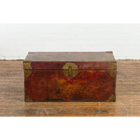 Vintage Chinese Lacquered Leather Blanket Chest with Reddish Brown Patina