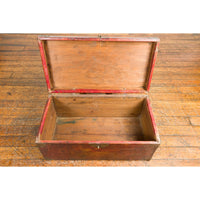 Vintage Chinese Lacquered Leather Blanket Chest with Reddish Brown Patina