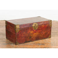 Vintage Chinese Lacquered Leather Blanket Chest with Reddish Brown Patina