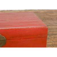 Vintage Red Leather Lacquer Blanket Chest with Brass Hardware-YN7669-14. Asian & Chinese Furniture, Art, Antiques, Vintage Home Décor for sale at FEA Home