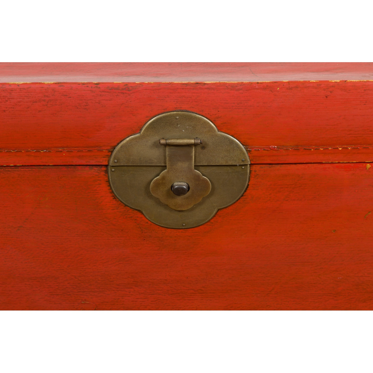 Vintage Red Leather Lacquer Blanket Chest with Brass Hardware-17. Asian &amp; Chinese Furniture, Art, Antiques, Vintage Home Décor for sale at FEA Home
