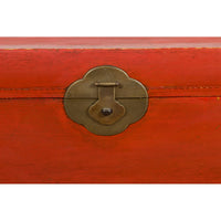 Vintage Red Leather Lacquer Blanket Chest with Brass Hardware-YN7669-17. Asian & Chinese Furniture, Art, Antiques, Vintage Home Décor for sale at FEA Home