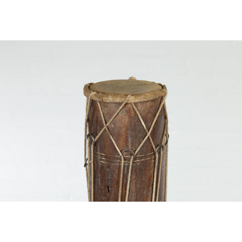 Vintage Thai Wood, Leather and Rope Klong Khaek Processional Double Headed Drum-YNE522-5. Asian & Chinese Furniture, Art, Antiques, Vintage Home Décor for sale at FEA Home