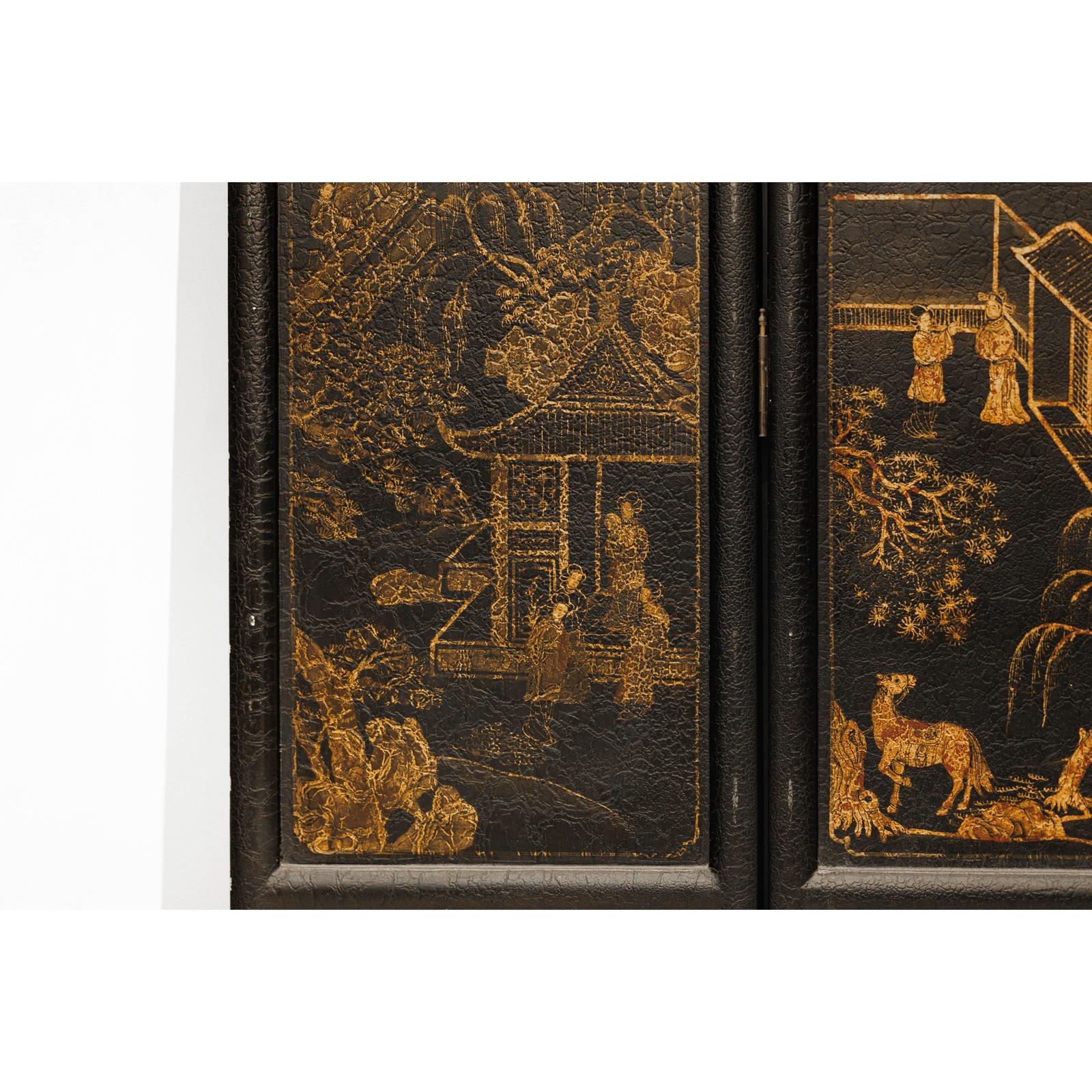 Six-Panel Black Lacquer Screen with Hand-Painted Court Scenes-13. Asian &amp; Chinese Furniture, Art, Antiques, Vintage Home Décor for sale at FEA Home