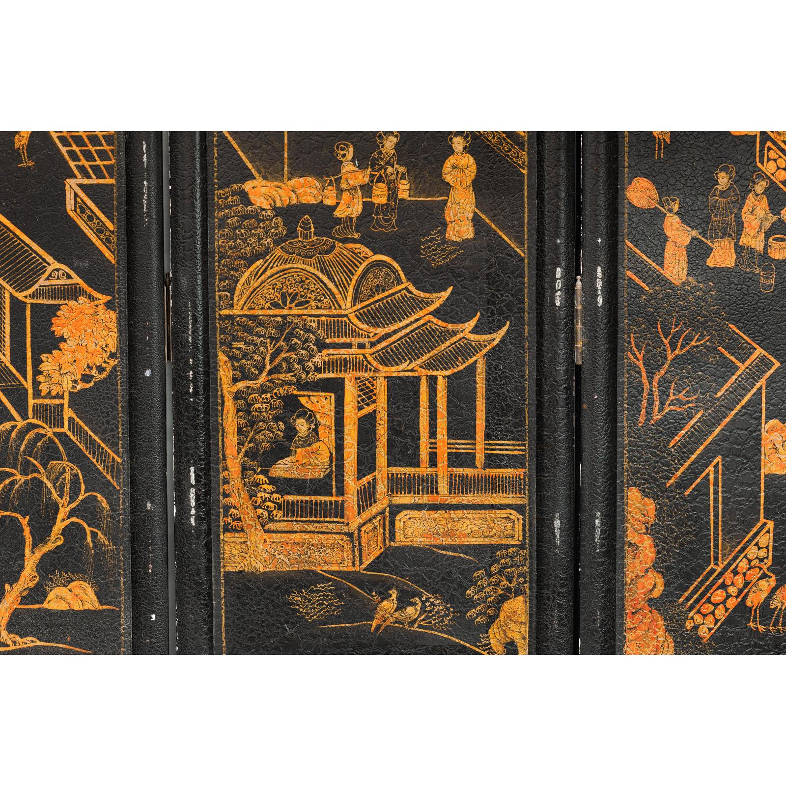 Six-Panel Black Lacquer Screen with Hand-Painted Court Scenes-14. Asian &amp; Chinese Furniture, Art, Antiques, Vintage Home Décor for sale at FEA Home