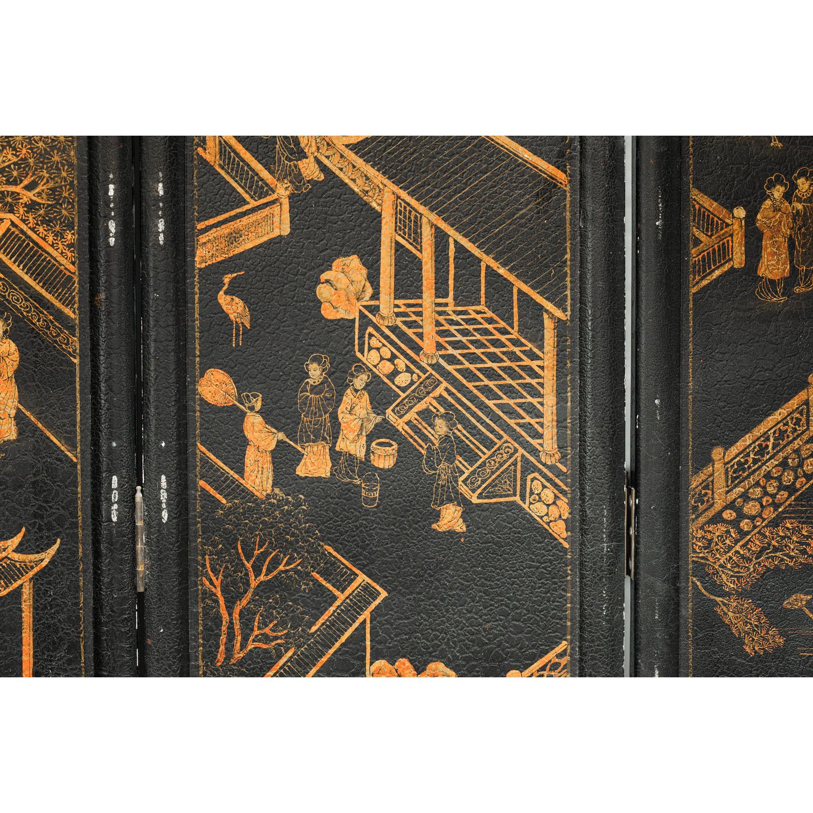 Six-Panel Black Lacquer Screen with Hand-Painted Court Scenes-15. Asian &amp; Chinese Furniture, Art, Antiques, Vintage Home Décor for sale at FEA Home