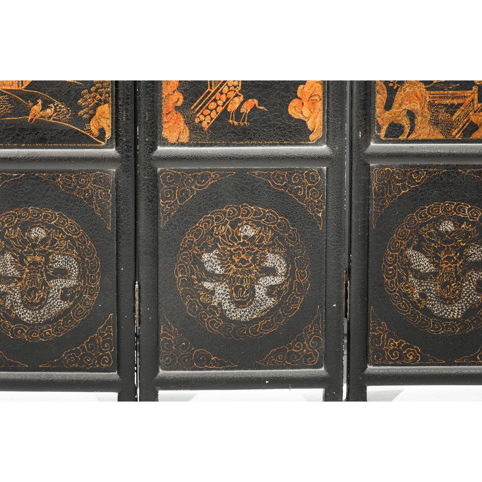 Six-Panel Black Lacquer Screen with Hand-Painted Court Scenes-17. Asian &amp; Chinese Furniture, Art, Antiques, Vintage Home Décor for sale at FEA Home