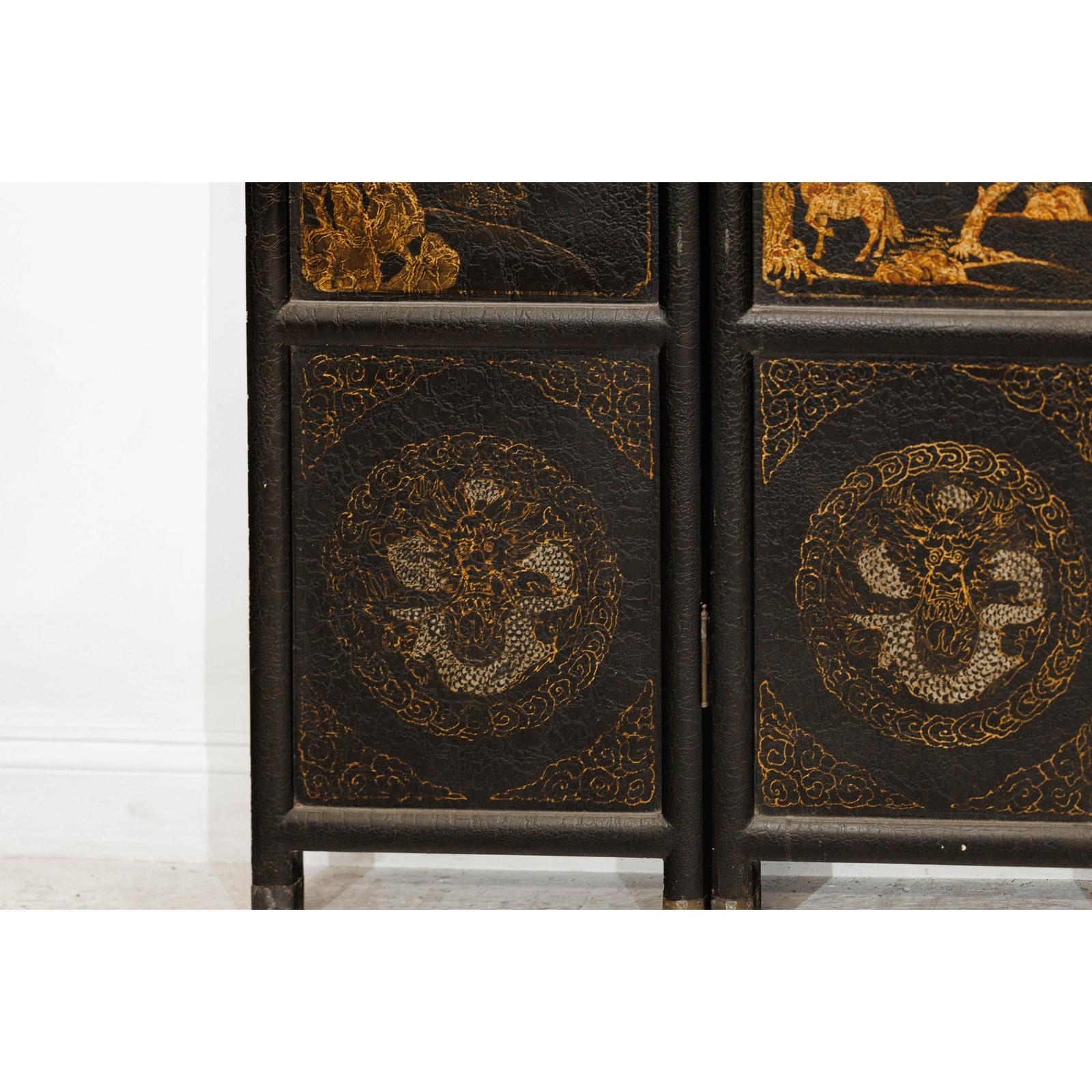 Six-Panel Black Lacquer Screen with Hand-Painted Court Scenes-18. Asian &amp; Chinese Furniture, Art, Antiques, Vintage Home Décor for sale at FEA Home