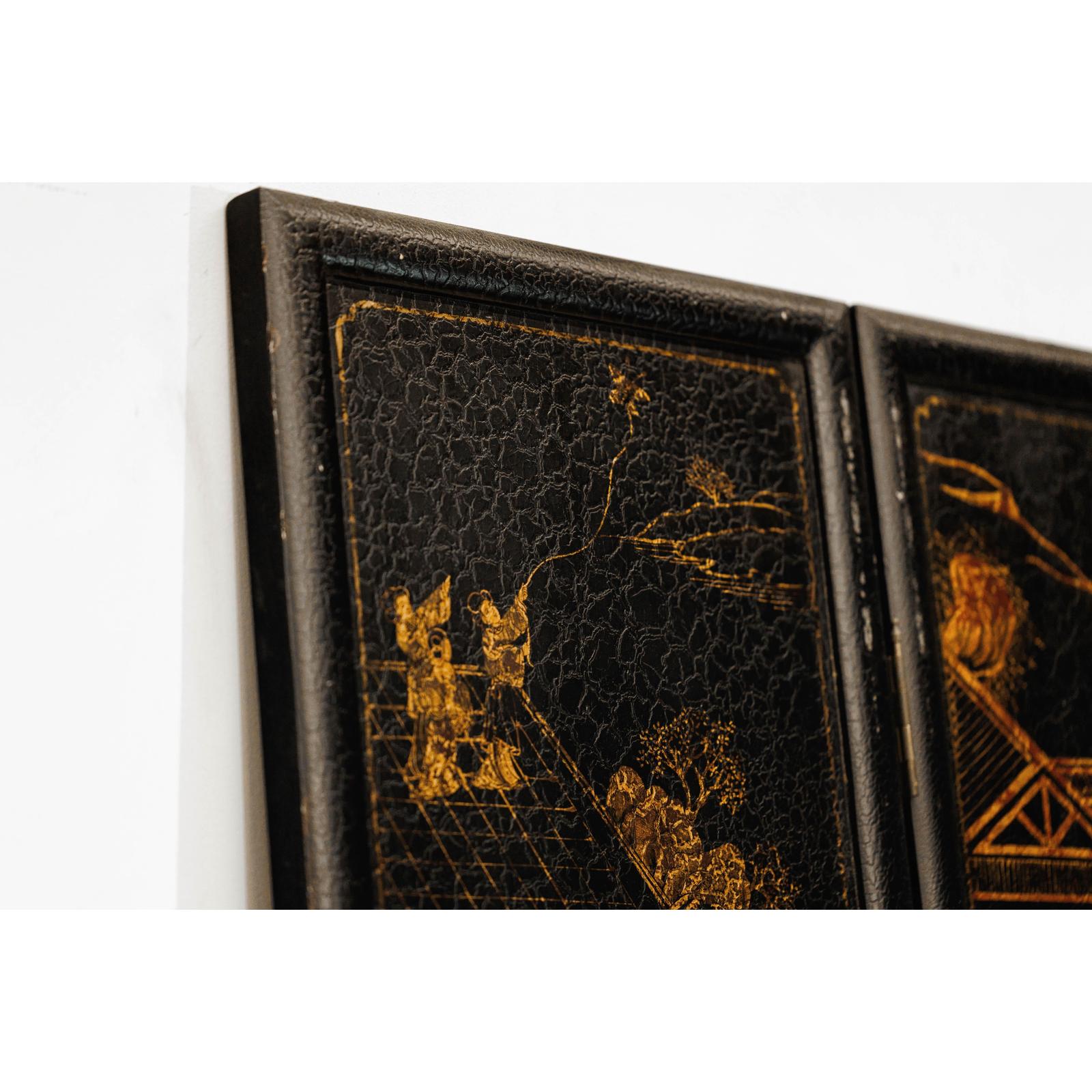 Six-Panel Black Lacquer Screen with Hand-Painted Court Scenes-19. Asian &amp; Chinese Furniture, Art, Antiques, Vintage Home Décor for sale at FEA Home