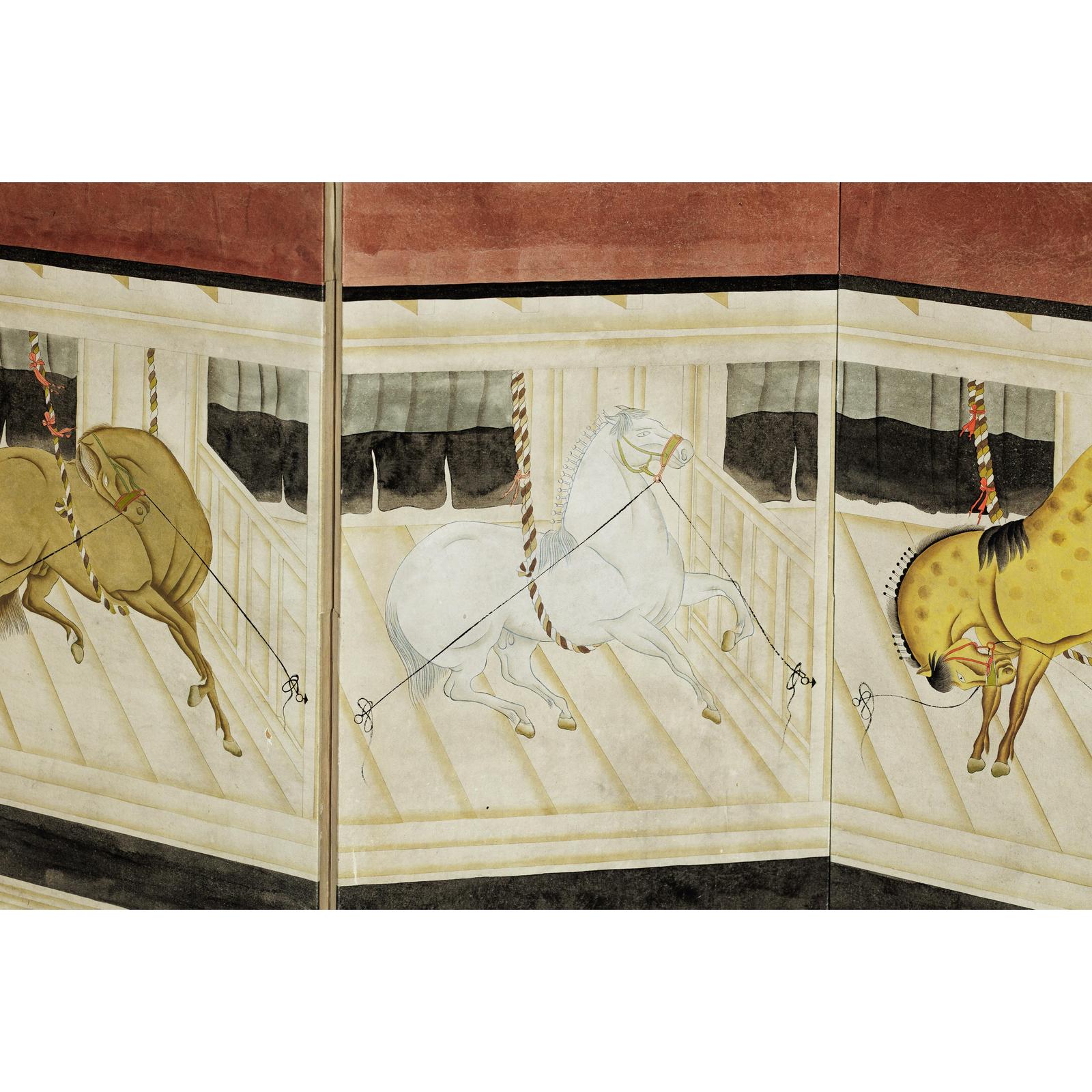 Six-Panel Inspired Screen with Horses in Stable with Bamboo Backdrop-13. Asian &amp; Chinese Furniture, Art, Antiques, Vintage Home Décor for sale at FEA Home