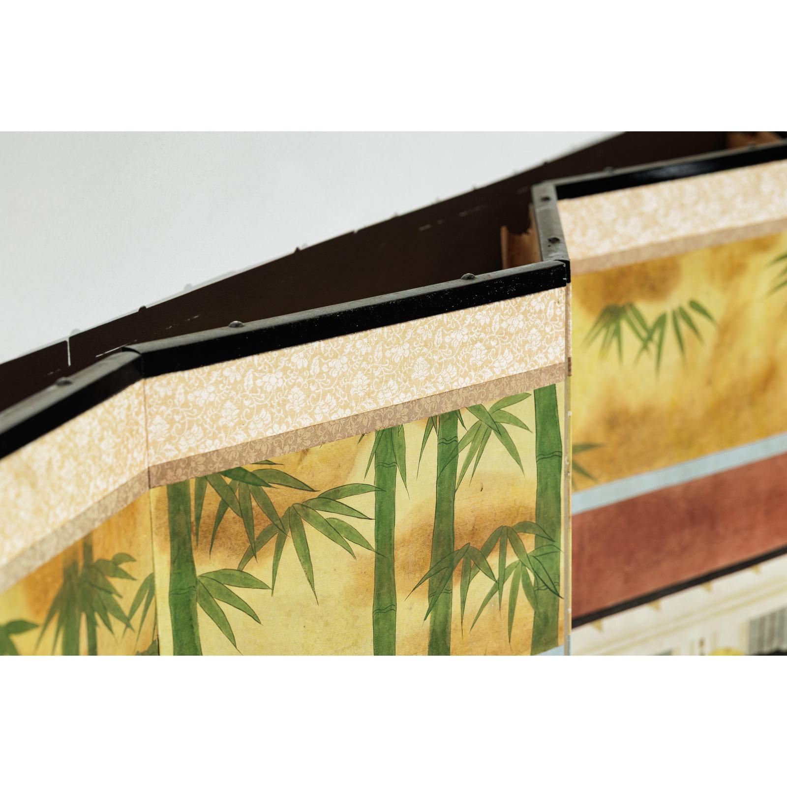 Six-Panel Inspired Screen with Horses in Stable with Bamboo Backdrop-18. Asian &amp; Chinese Furniture, Art, Antiques, Vintage Home Décor for sale at FEA Home