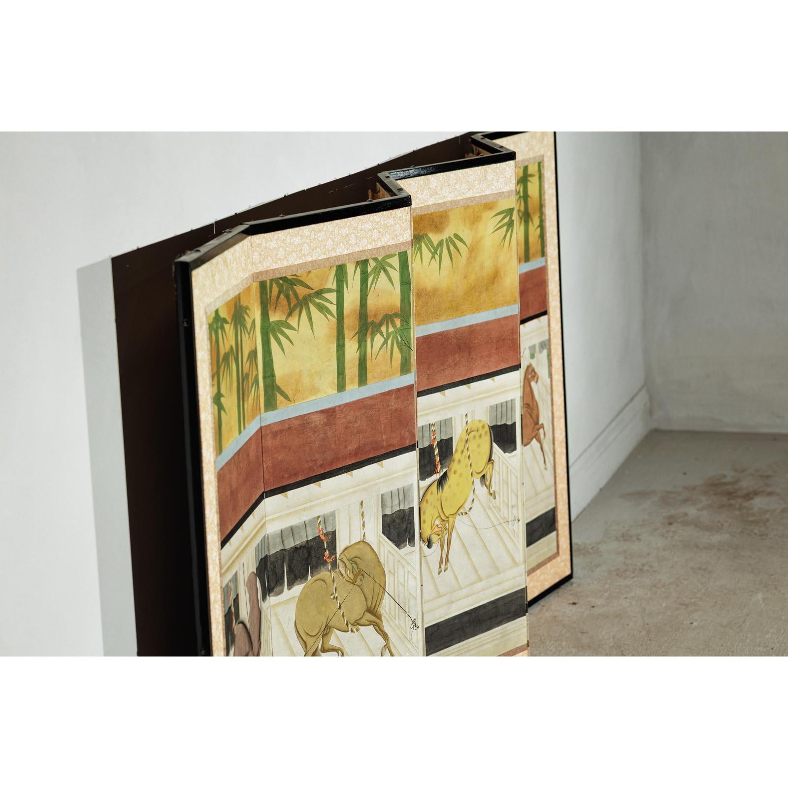 Six-Panel Inspired Screen with Horses in Stable with Bamboo Backdrop-19. Asian &amp; Chinese Furniture, Art, Antiques, Vintage Home Décor for sale at FEA Home