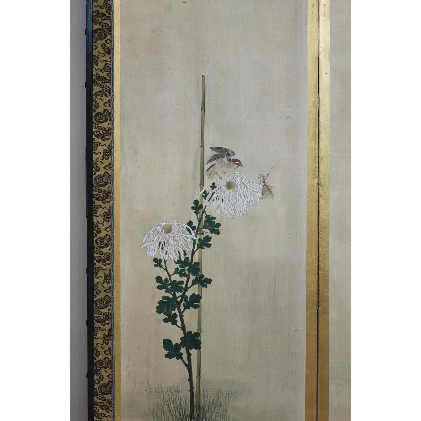 Six-Panel Screen with Chrysanthemums and Birds, Taishō Period (1920s)-14. Asian &amp; Chinese Furniture, Art, Antiques, Vintage Home Décor for sale at FEA Home