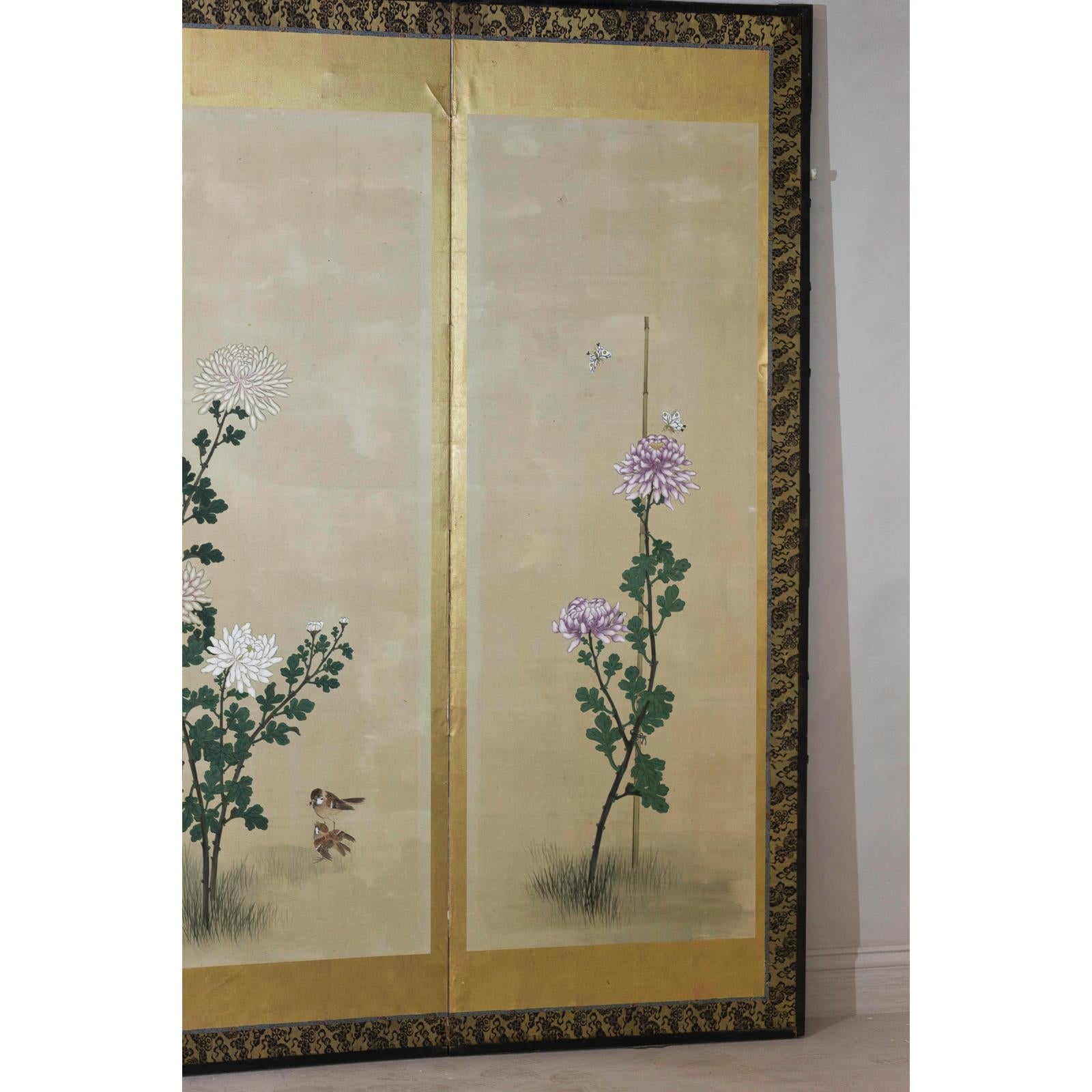 Six-Panel Screen with Chrysanthemums and Birds, Taishō Period (1920s)-16. Asian &amp; Chinese Furniture, Art, Antiques, Vintage Home Décor for sale at FEA Home
