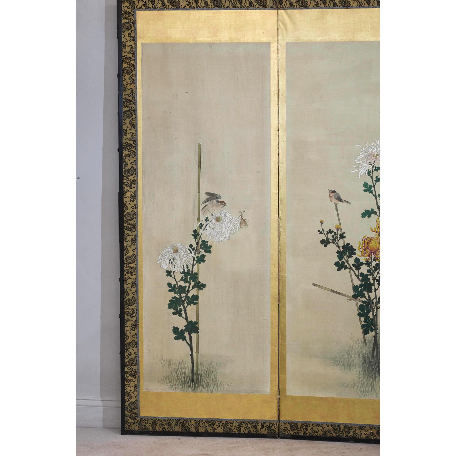 Six-Panel Screen with Chrysanthemums and Birds, Taishō Period (1920s)-19. Asian &amp; Chinese Furniture, Art, Antiques, Vintage Home Décor for sale at FEA Home
