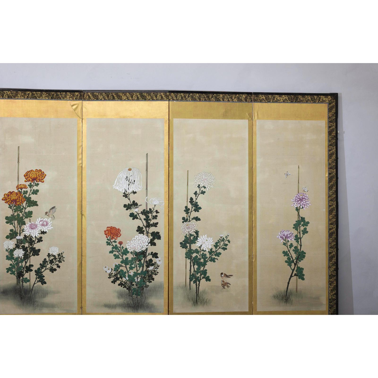 Six-Panel Screen with Chrysanthemums and Birds, Taishō Period (1920s)-5. Asian &amp; Chinese Furniture, Art, Antiques, Vintage Home Décor for sale at FEA Home