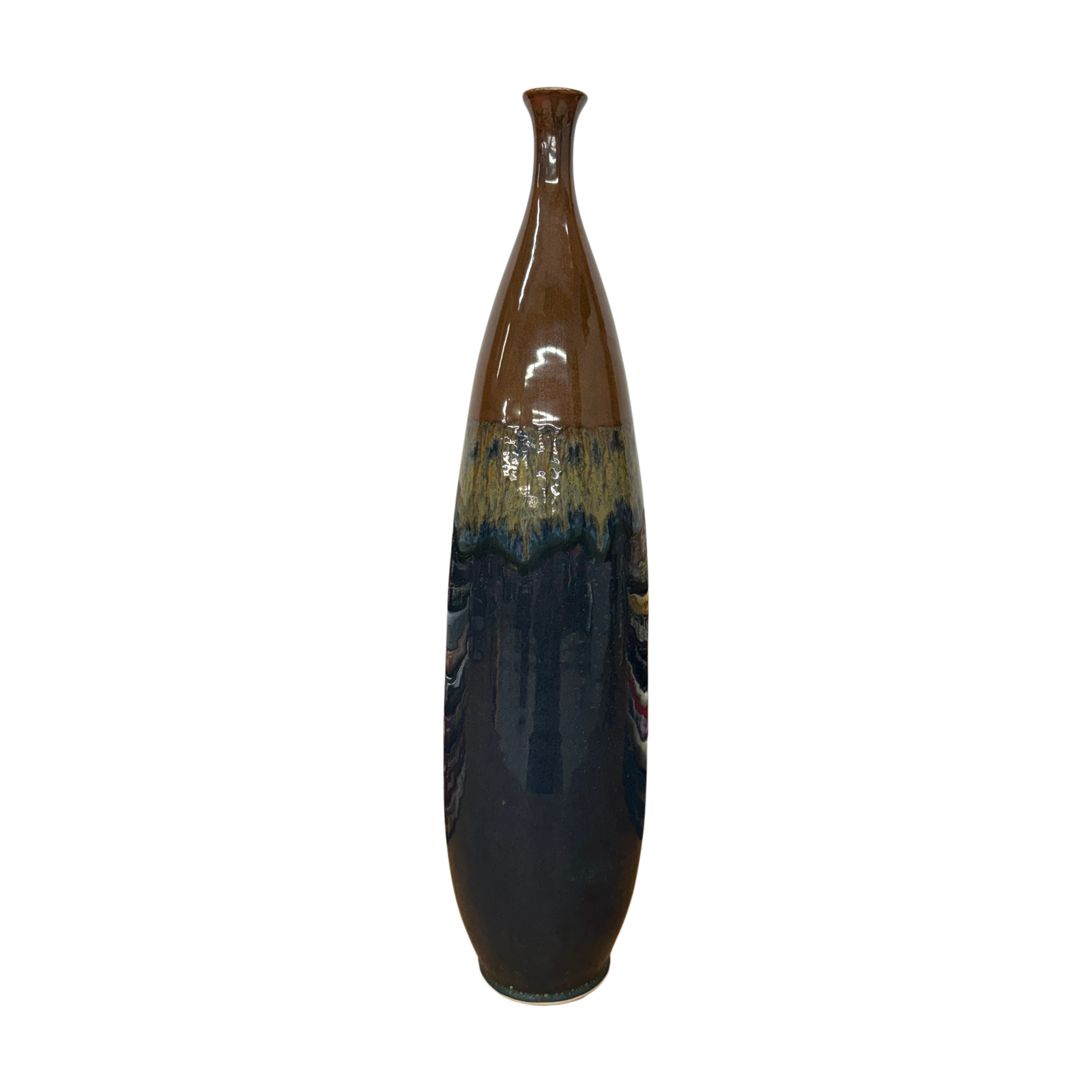 Skinny Brown and Blue Ceramic Vase with Narrow Neck, SKU , image 1