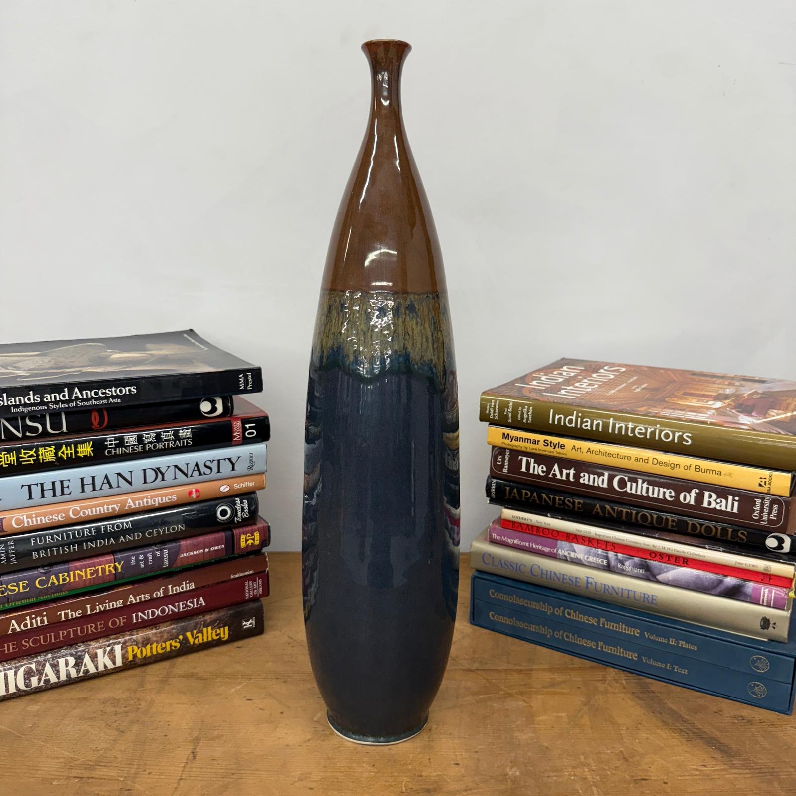 Skinny Brown and Blue Ceramic Vase with Narrow Neck, SKU , image 2