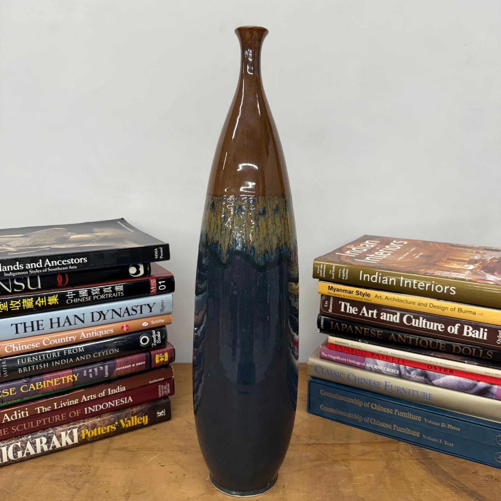 Skinny Brown and Blue Ceramic Vase with Narrow Neck, SKU , image 3