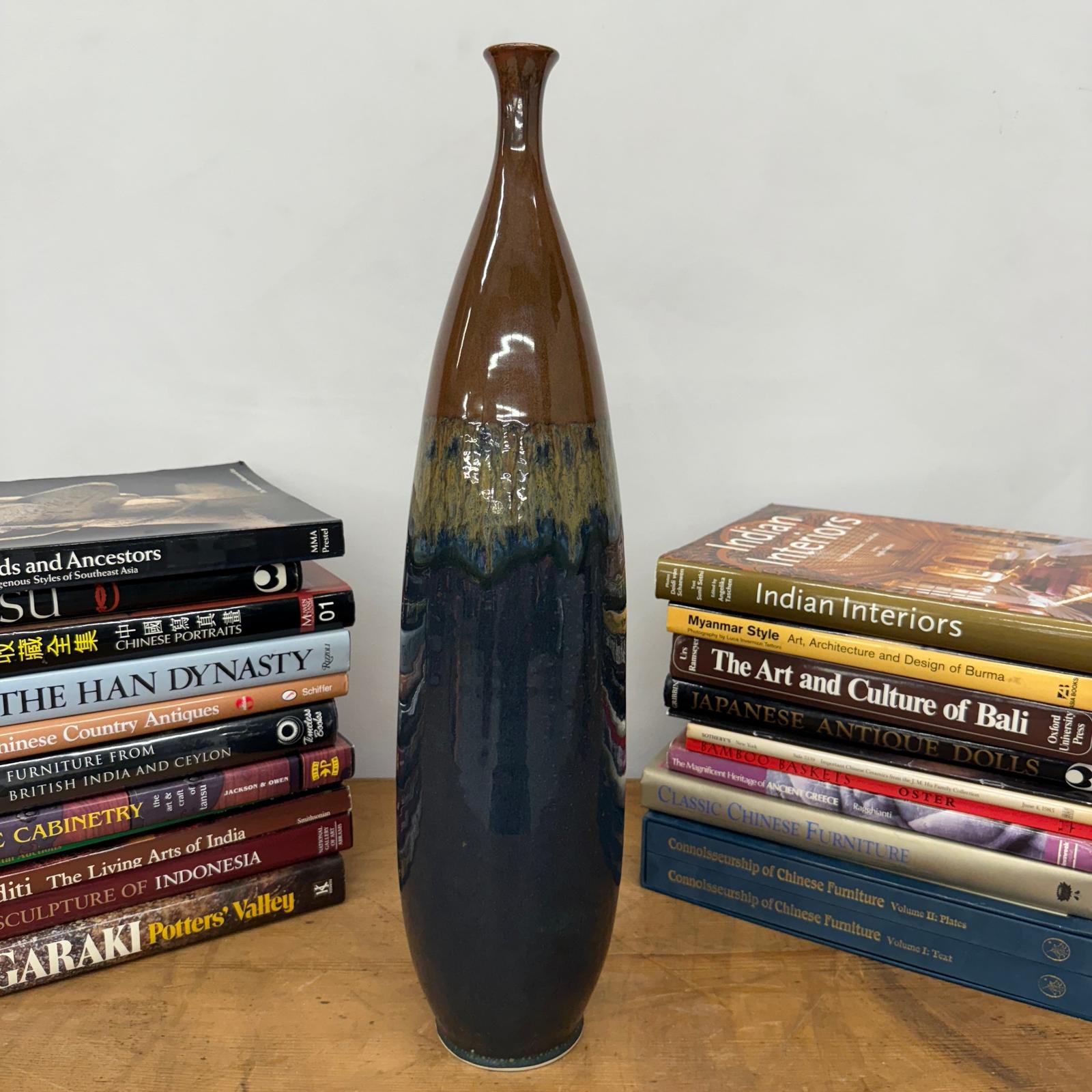Skinny Brown and Blue Ceramic Vase with Narrow Neck, SKU , image 4