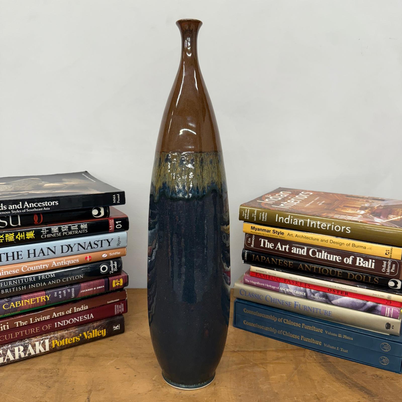 Skinny Brown and Blue Ceramic Vase with Narrow Neck, SKU , image 5