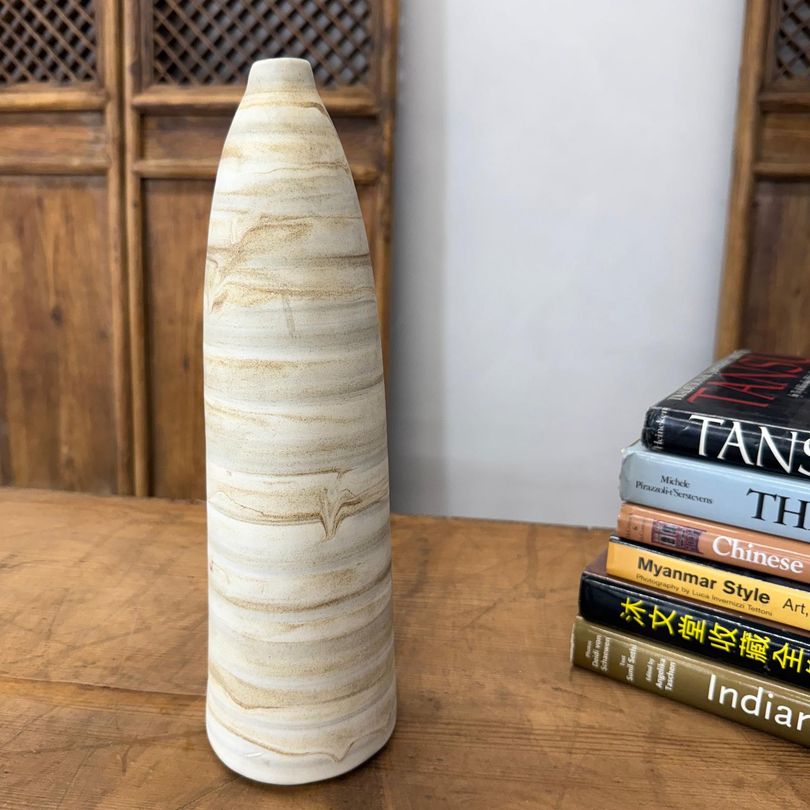 Skinny Ceramic Prem Vase with Beige &amp; Brown Swirl Design - FEA Home