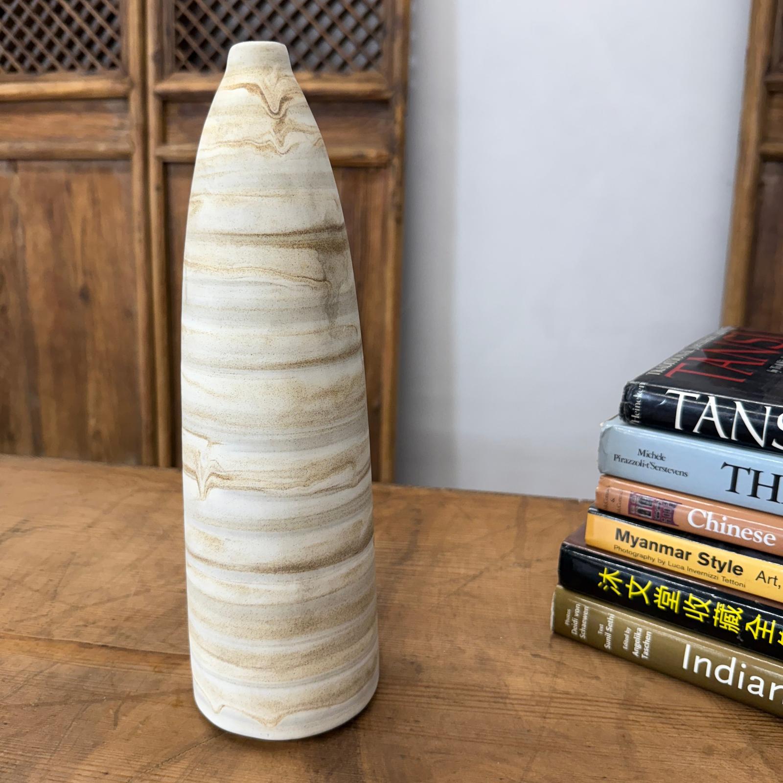 Skinny Ceramic Prem Vase with Beige &amp; Brown Swirl Design - FEA Home