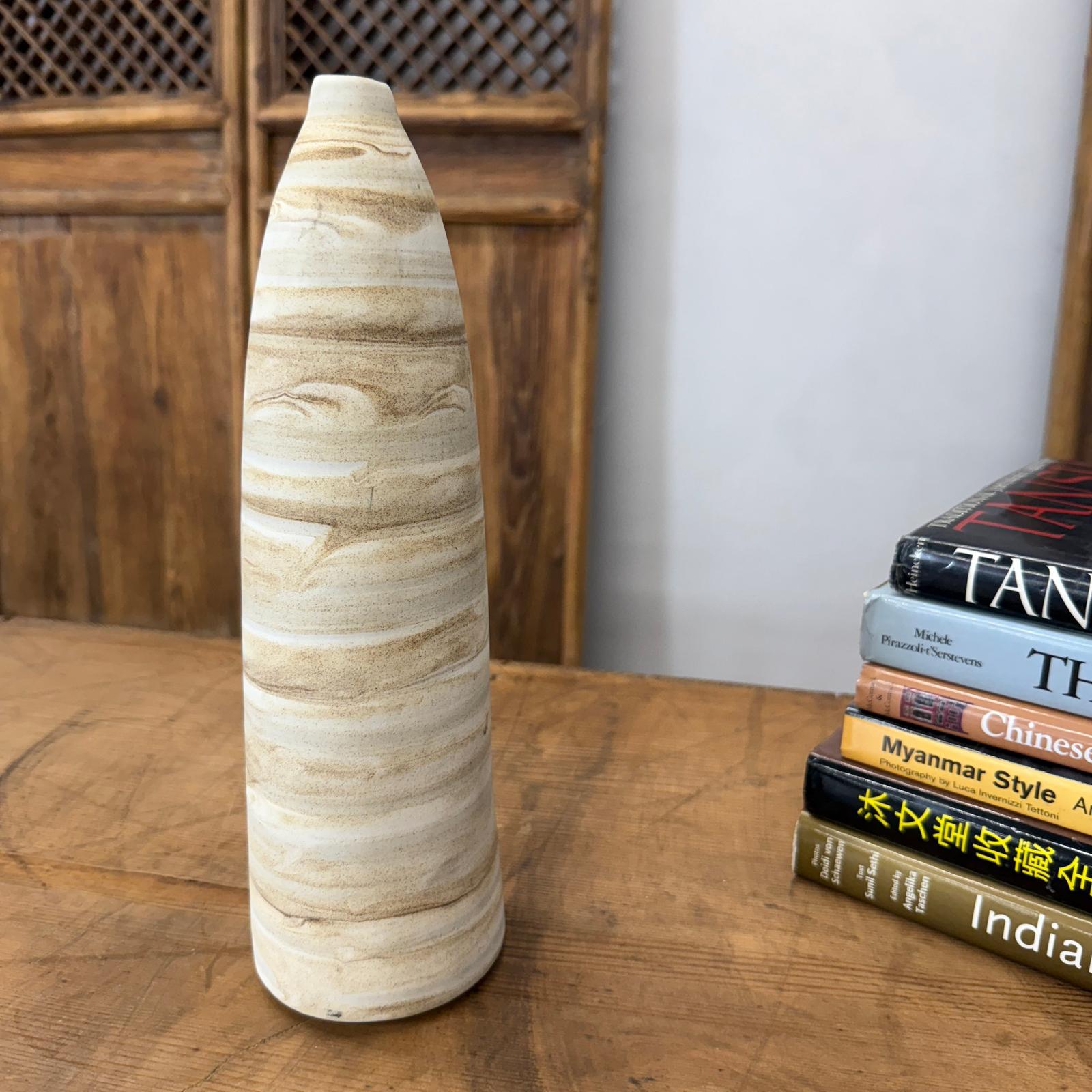 Skinny Ceramic Prem Vase with Beige &amp; Brown Swirl Design - FEA Home